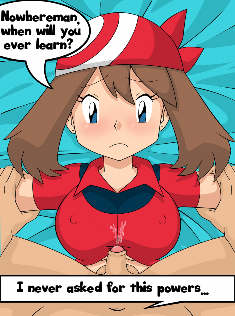 bad_anatomy bed bed_sheet breasts cum haruka_(pokemon) may paizuri paizuri_under_clothes penis pokemon pov precum