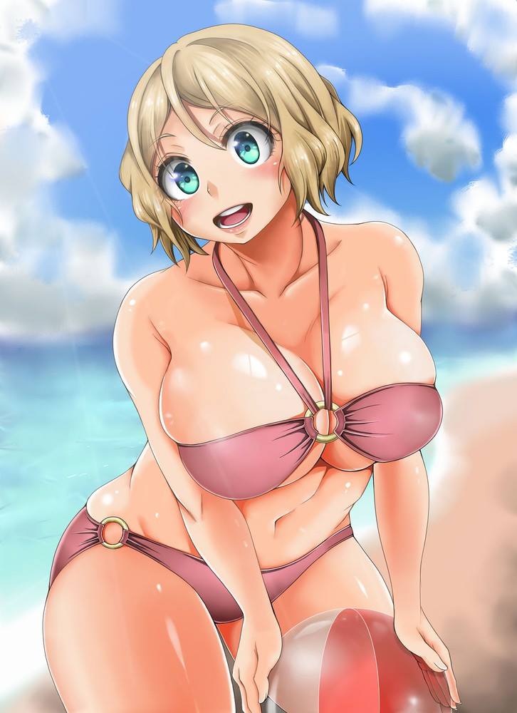 alluring anime ass ball beach big_breasts breasts huge_breasts ocean pokemon pokemon_xy serena serena_(pokemon) water