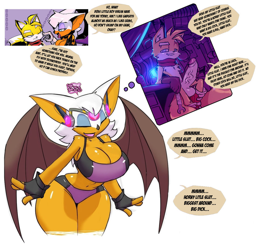 1boy 1girl anthro bat big_breasts bigdad breasts cleavage femsub furry hair happy_trance maledom manip miles_"tails"_prower penis rouge_the_bat sleeping sonic_(series) subliminal tech_control text tiechonortheal_(manipper) white_hair wings