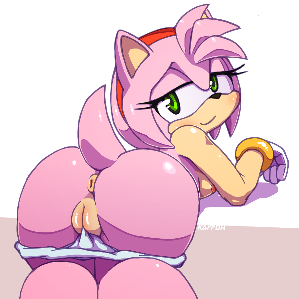 2016 amy_rose anthro anus big_butt bracelet breasts butt clothing female fur furry green_eyes hedgehog jewelry kaitou mammal nipples panties pink_fur presenting presenting_hindquarters pussy smile solo sonic_(series) underwear