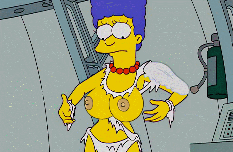 big_breasts big_nipples breasts gif marge_simpson panties the_simpsons yellow_skin