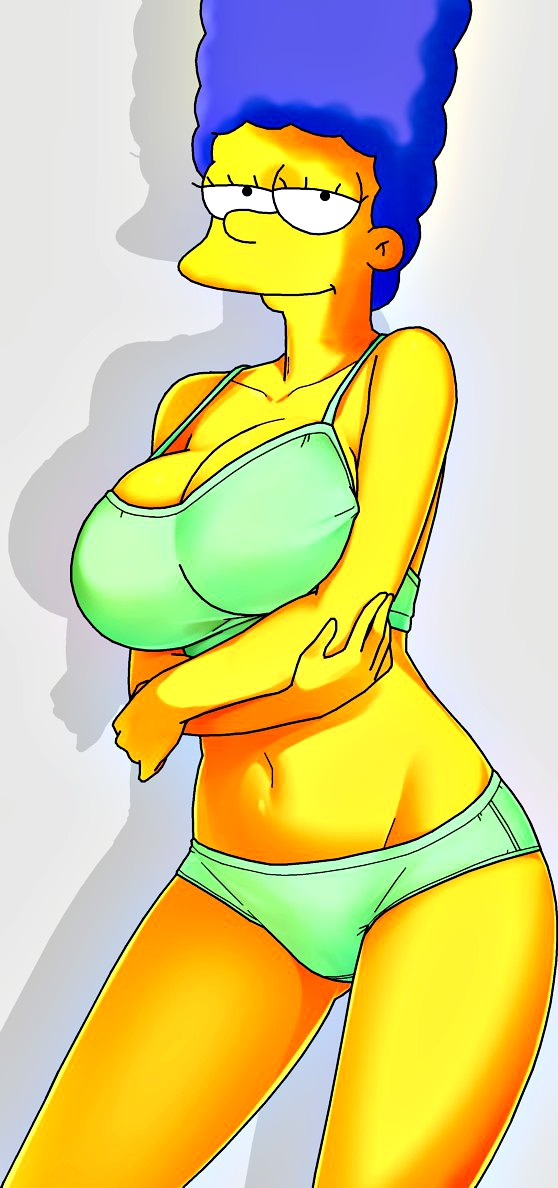 big_breasts bra breasts marge_simpson panties the_simpsons yellow_skin