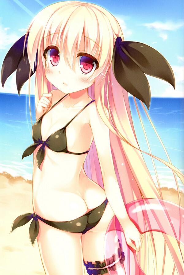 anime beach bikini breasts ecchi ocean small_breasts twitter water