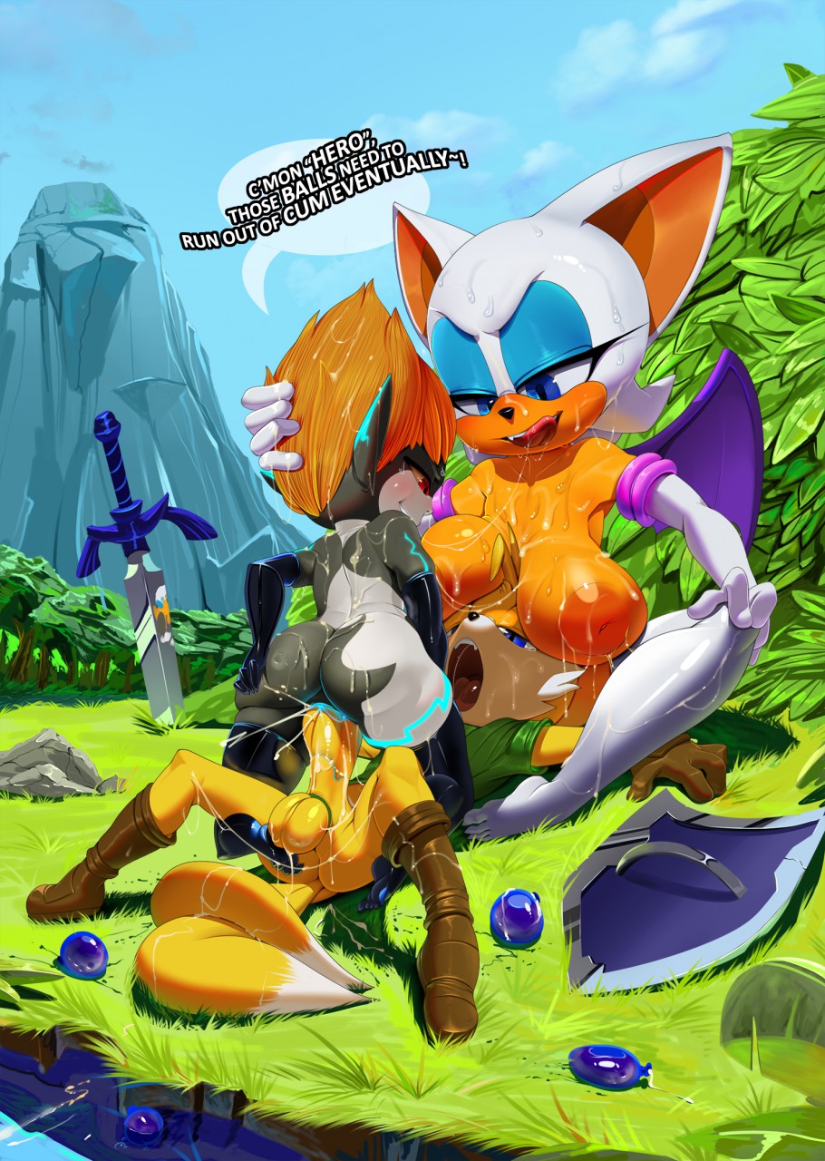 1girl anthro armpits bat big_breasts breasts bukkake canine clothed clothed_sex clothing condom cum cum_in_pussy cum_inside filled_condom fox furry group group_sex huge_breasts imp male male/female mammal melee_weapon messy midna miles_"tails"_prower nintendo nipples outside penetration rouge_the_bat sega sex shield sword text the_legend_of_zelda theboogie threesome twilight_princess vaginal vaginal_penetration video_games weapon