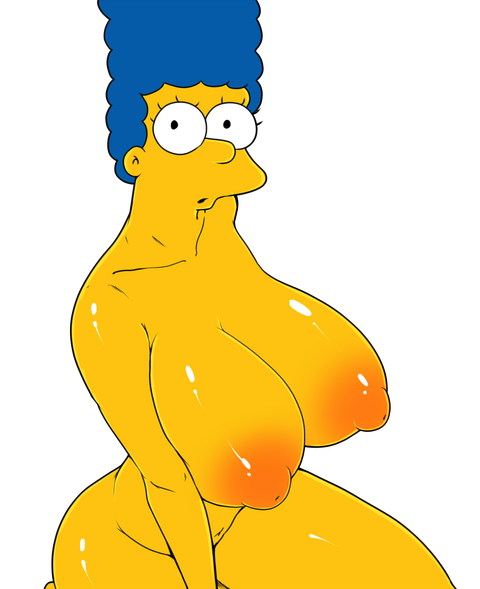 big_breasts blue_hair breasts fuckable huge_breasts looking_at_viewer marge_simpson milf nude pbrown the_simpsons whoa_look_at_those_magumbos yellow_skin