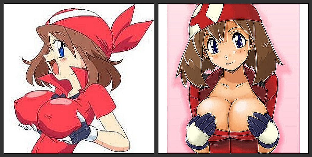 breasts hand_bra happy haruka_(pokemon) looking_at_viewer may pokemon smile tsumitani_daisuke