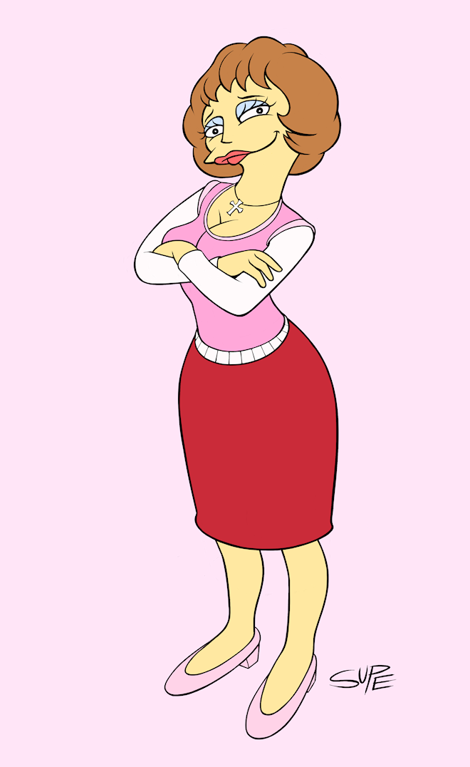 big_breasts breasts cleavage maude_flanders milf super-enthused the_simpsons yellow_skin