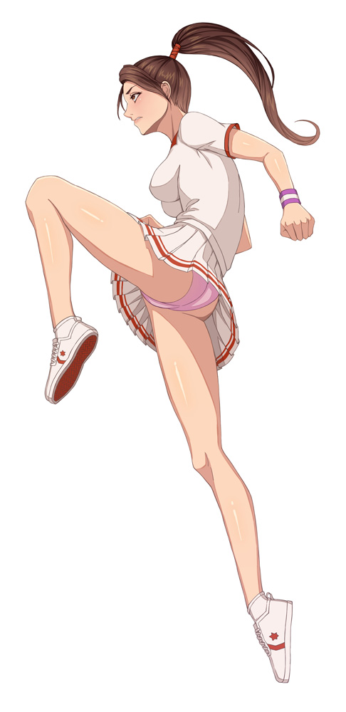 anime big_breasts breasts jumping non-nude panties shoes skirt