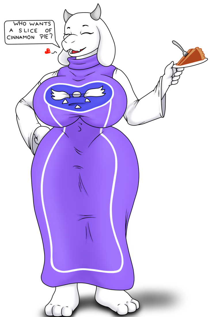 1girl 2016 alpha_channel anthro ass big_ass big_breasts breasts caprine closed_eyes clothing day-tripper-guy food furry goat hand_on_hip horn huge_breasts mammal mother parent pie simple_background slightly_chubby standing text toriel transparent_background undertale video_games voluptuous wide_hips