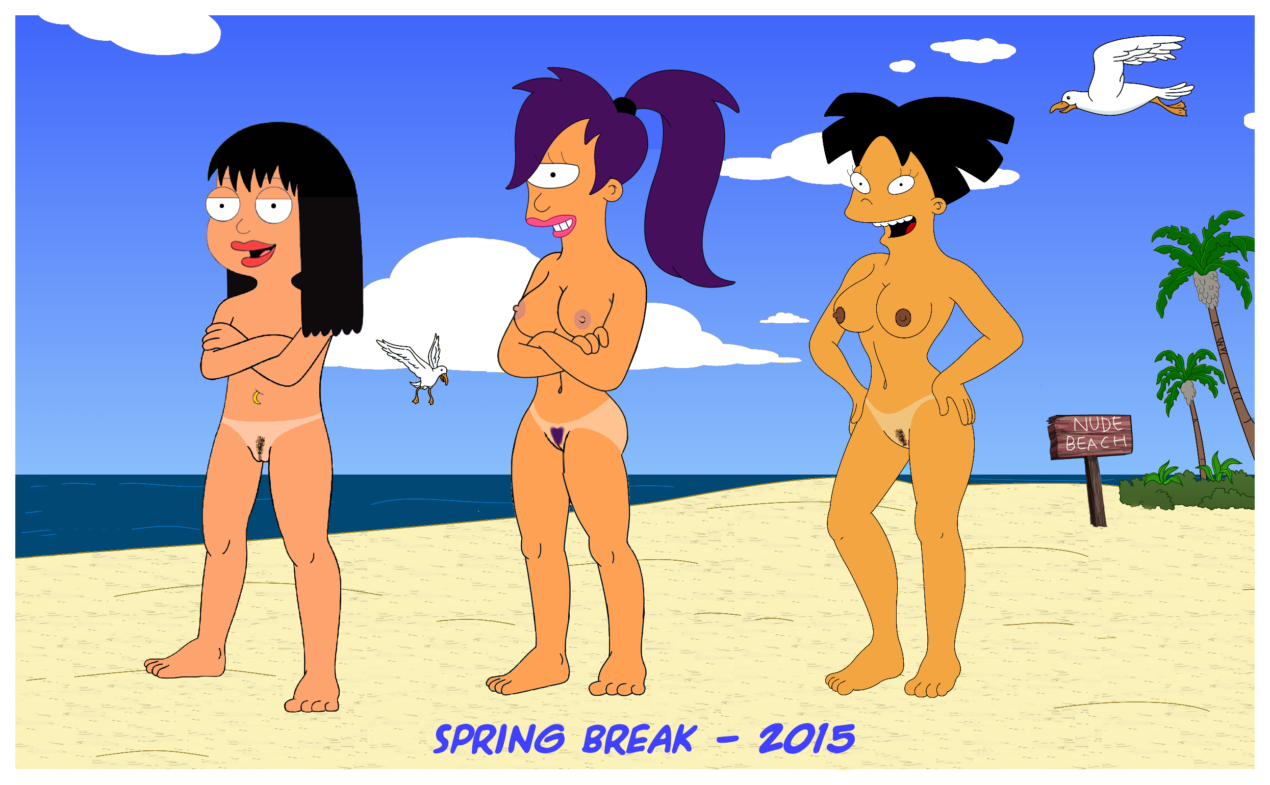 Xbooru - american dad amy wong breasts futurama hayley smith nude nude beach  pussy spider-matt spring break tan line turanga leela | 644614