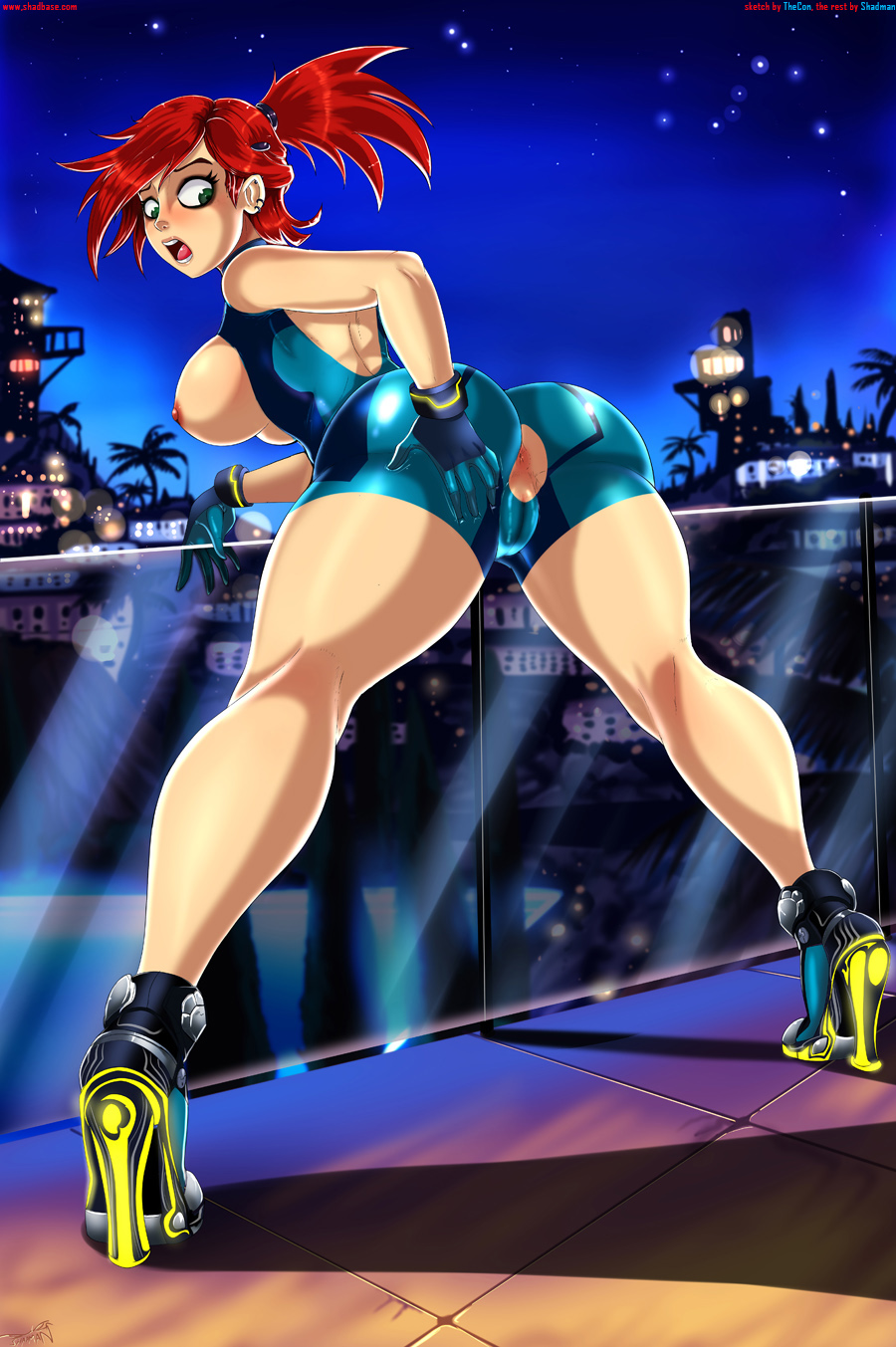 anus ass bent_over big_ass big_breasts bloo bodysuit breasts cameltoe cosplay foster's_home_for_imaginary_friends frankie_foster looking_back metroid nintendo nipples red_hair shadman zero_suit