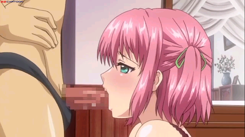 1boy 1girl anime bow censored fellatio hair hentai mizugi_kanojo nude oral penis pink_hair ribbon twin_tails zzcartoon