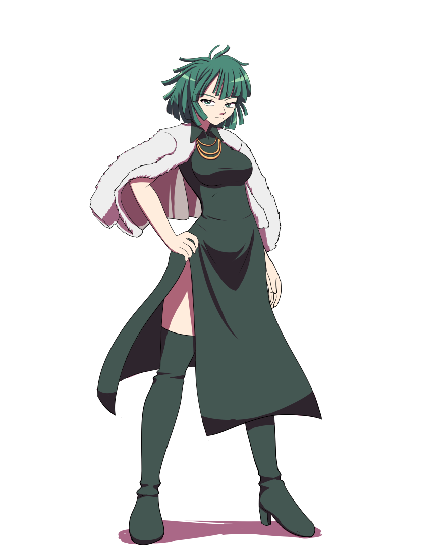 1girl big_breasts breasts female_only fubuki_(one-punch_man) full_body green_eyes green_hair kojiro-brushard kojiro-brushard_(artist) one-punch_man solo_female standing transparent_background