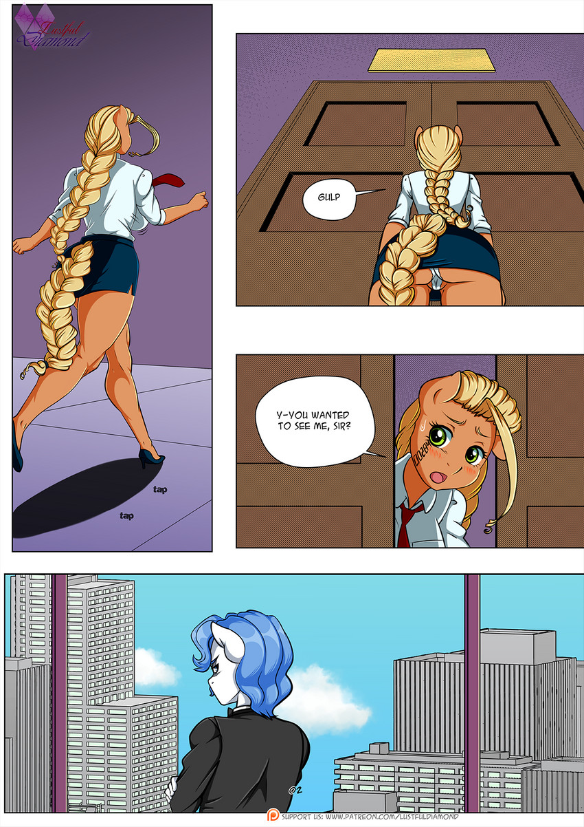 00284_(character) 1girl anthro blush bodily_fluids cabrony clothing comic dialogue english_text equid equine fan_character fancypants_(mlp) footwear friendship_is_magic furry hasbro high_heels high_res horse low-angle_view lustful_diamond_(mlp_comic) male mammal my_little_pony panties pia-sama pony shoes sweat tattoo text underwear upskirt worm's-eye_view