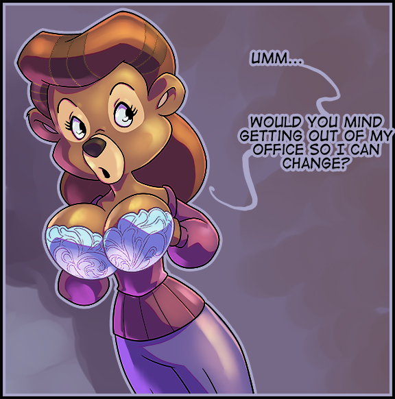 1girl 1girl 2016 anthro bear big_breasts billybaphomet bra breasts cleavage clothed clothing disney english_text furry mammal mature_female rebecca_cunningham talespin text underwear