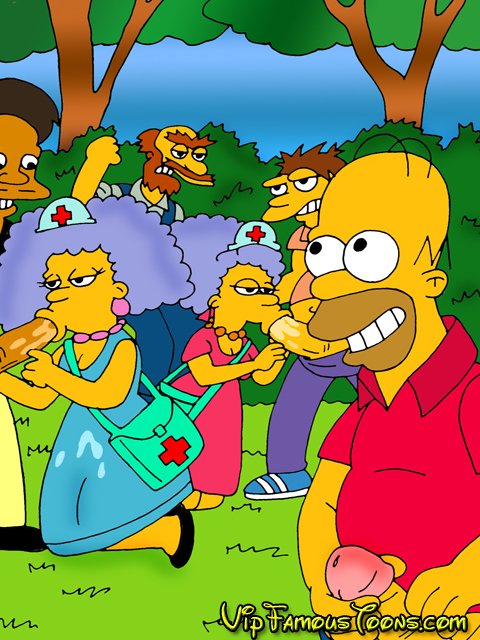 barney_gumble groundskeeper_willie homer_simpson patty_bouvier selma_bouvier the_simpsons vipfamoustoons.com