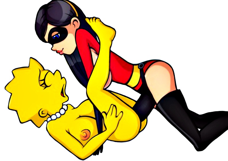 big_breasts boots breasts crossover lisa_simpson nude strap-on the_incredibles the_simpsons violet_parr yuri