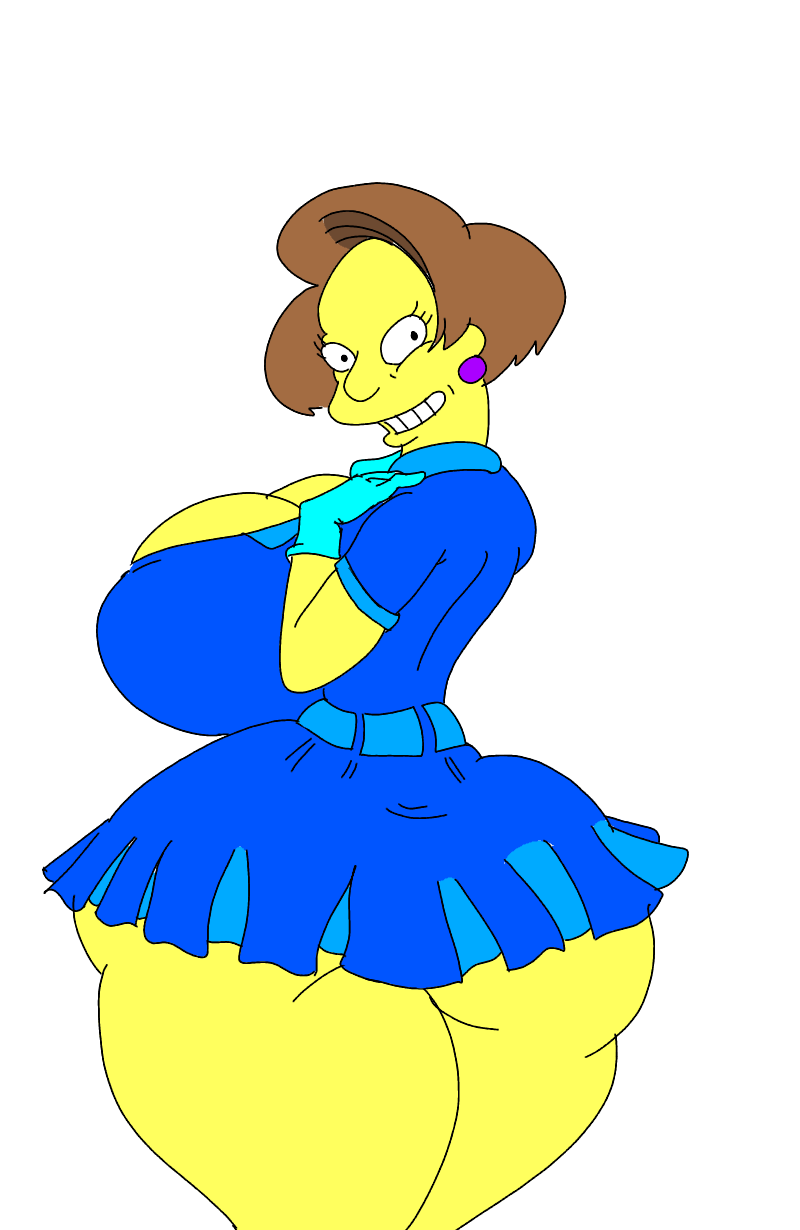 1girl big_ass big_breasts breasts brown_hair clothes color dat_ass edna_krabappel female hair huge_ass huge_breasts human maxtlat miniskirt older_female skirt smile standing tagme teacher the_simpsons yellow_skin