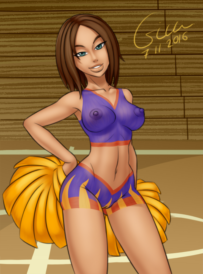 1female 1girl 2016 areolae big_breasts bodypaint bonnie_rockwaller breasts cesium cheerleader collarbone dated female_only kim_possible nipples nude pom_poms pussy shaved_pussy solo_female