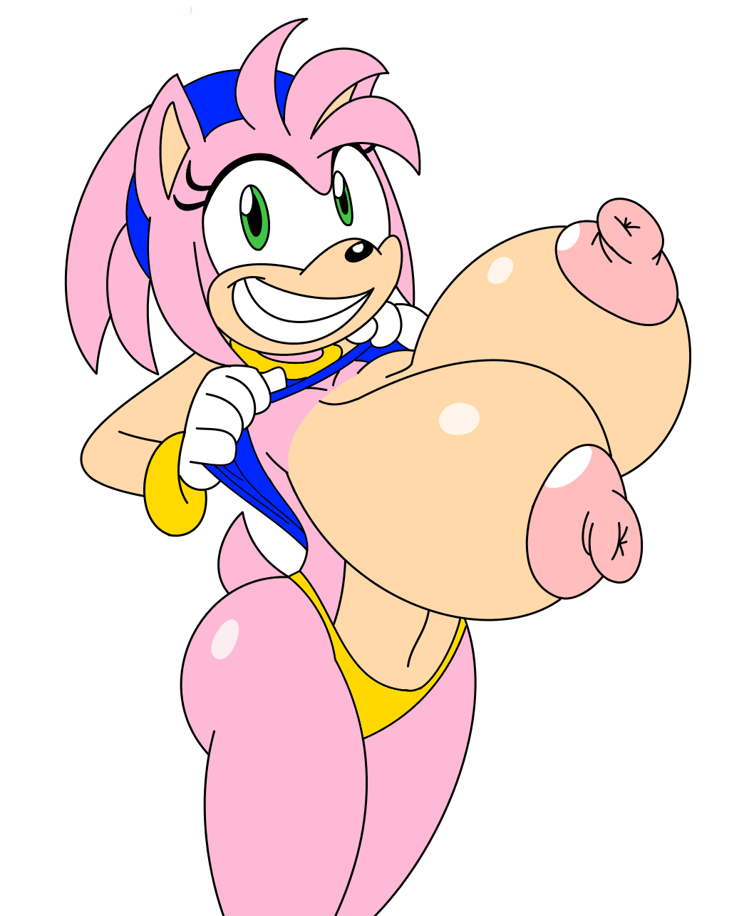 1girl 1girl 2014 amy_rose anthro areola big_breasts breasts clothed clothing daredemon7000 erect_nipples flashing hedgehog high_res huge_breasts mammal nipples partially_clothed pink_body sega