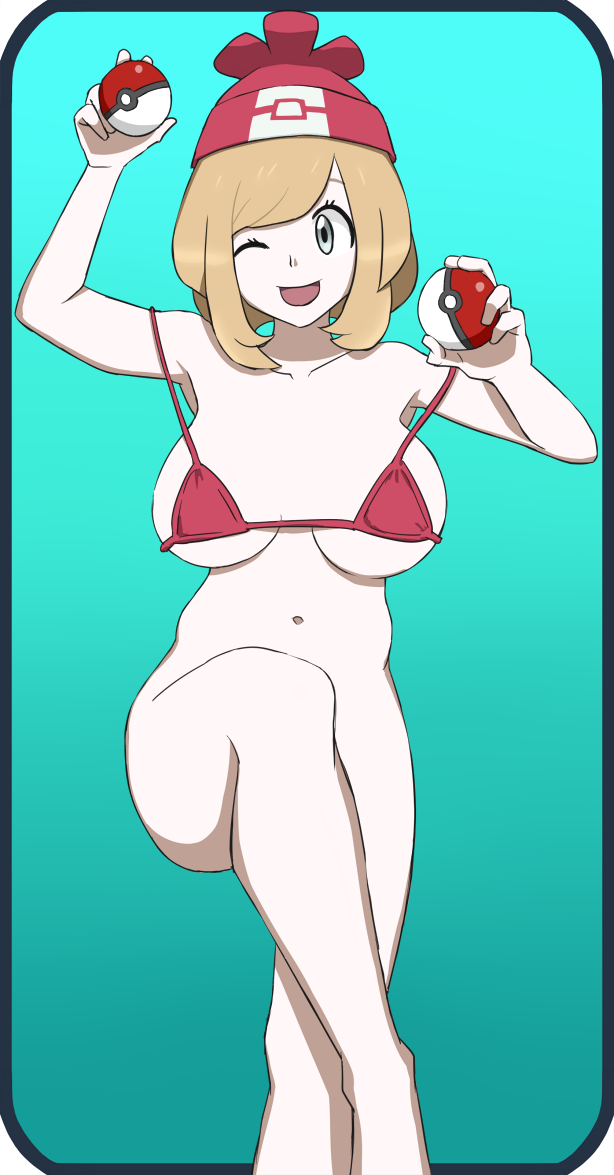 bottomless breasts holding_poke_ball moon_(pokemon) moon_(trainer) nakaba no_panties poke_ball pokemon pokemon_sm wink