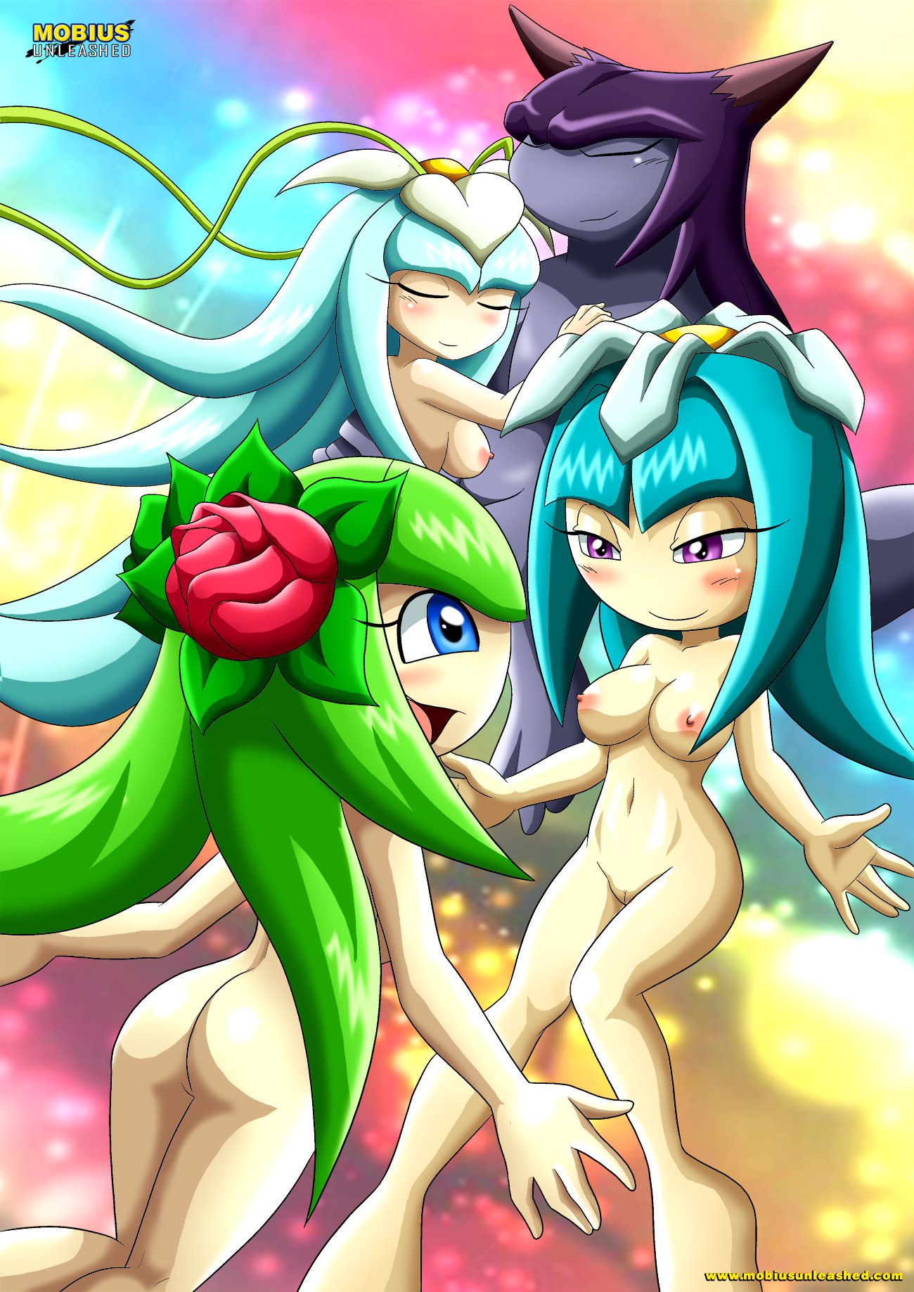 3girls ass bbmbbf big_ass big_breasts breasts cosmo_the_seedrian cosmo_the_seedrian_(adult) dark_oak earthia_the_seedrian family father galaxina_the_seedrian hertia_the_seedrian lucas_the_seedrian milf mobius_unleashed nipples nude palcomix sega sisters sonic_(series) sonic_the_hedgehog_(series) sonic_x