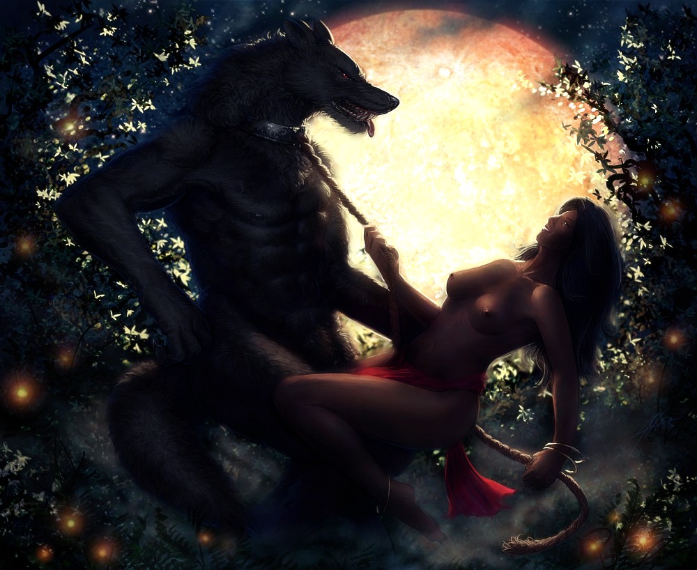 black_hair brunette collar leash nude sex werewolf
