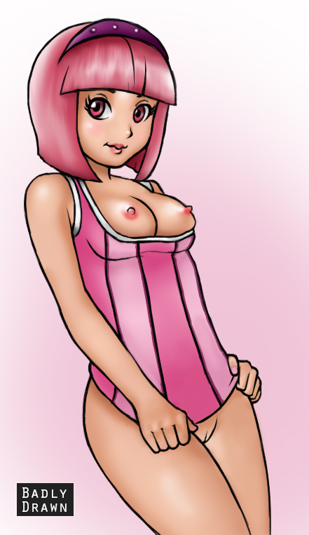 1girl breasts lazytown pink_eyes pink_hair pussy solo stephanie_meanswell