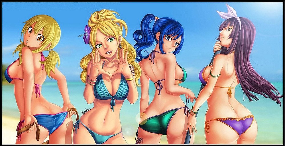 4_girls 4girls bikini fairy_tail jenny_realight juvia_lockser juvia_loxar kagura_mikazuchi lucy_heartfilia series_request twitter