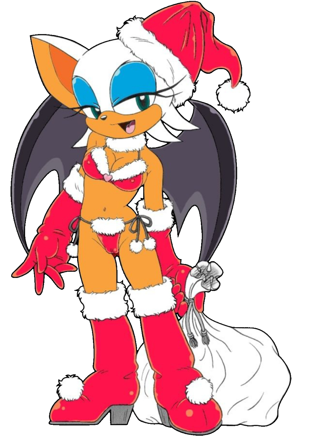 1girl anthro bat blue_eyes boots breasts christmas cleavage furry gloves green_eyes hat lingerie panties rouge_the_bat sega simple_background sonic_(series) transparent_background underwear vector video_games wings