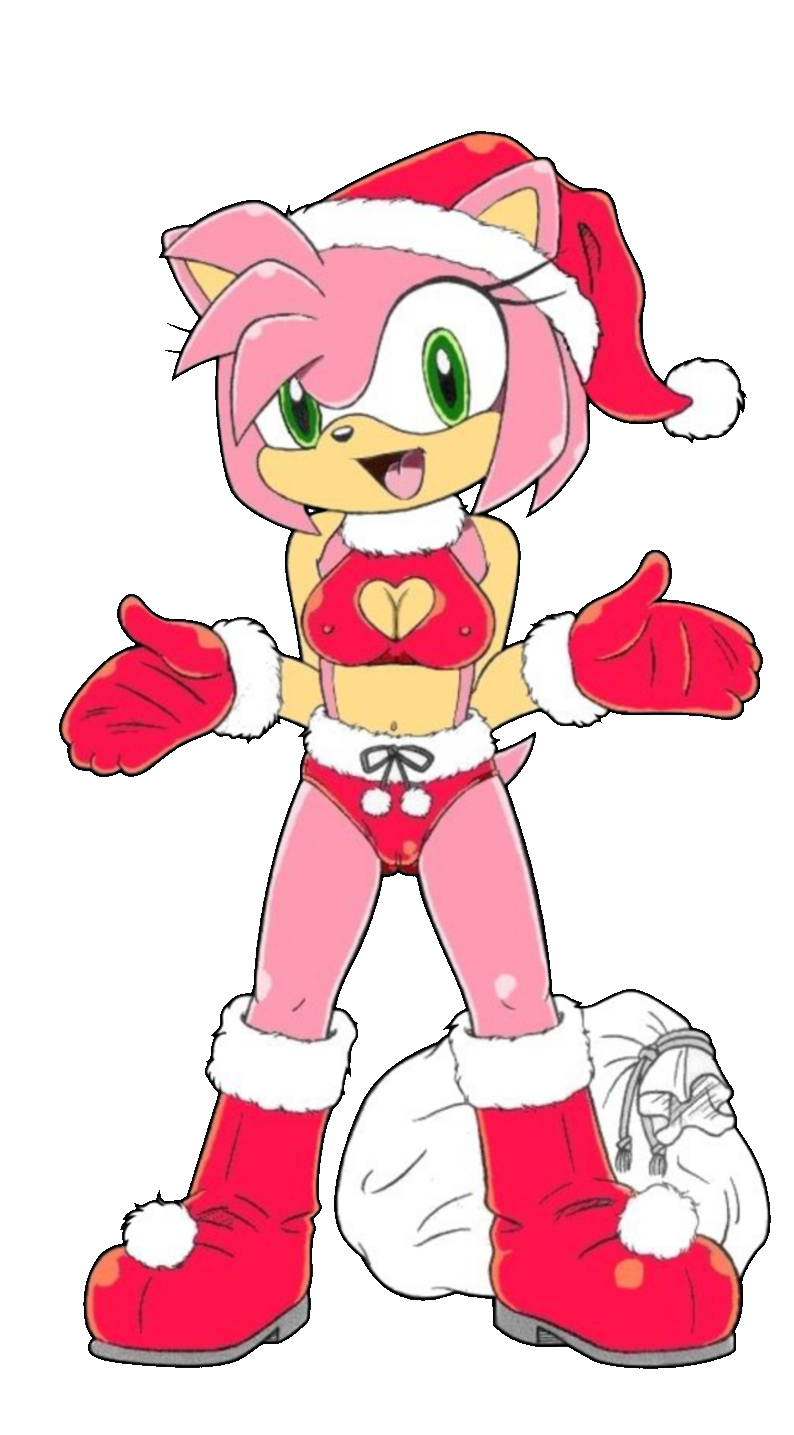 1girl amy_rose anthro boots breasts christmas cleavage furry gloves green_eyes hat lingerie panties sega simple_background sonic_(series) transparent_background underwear vector video_games