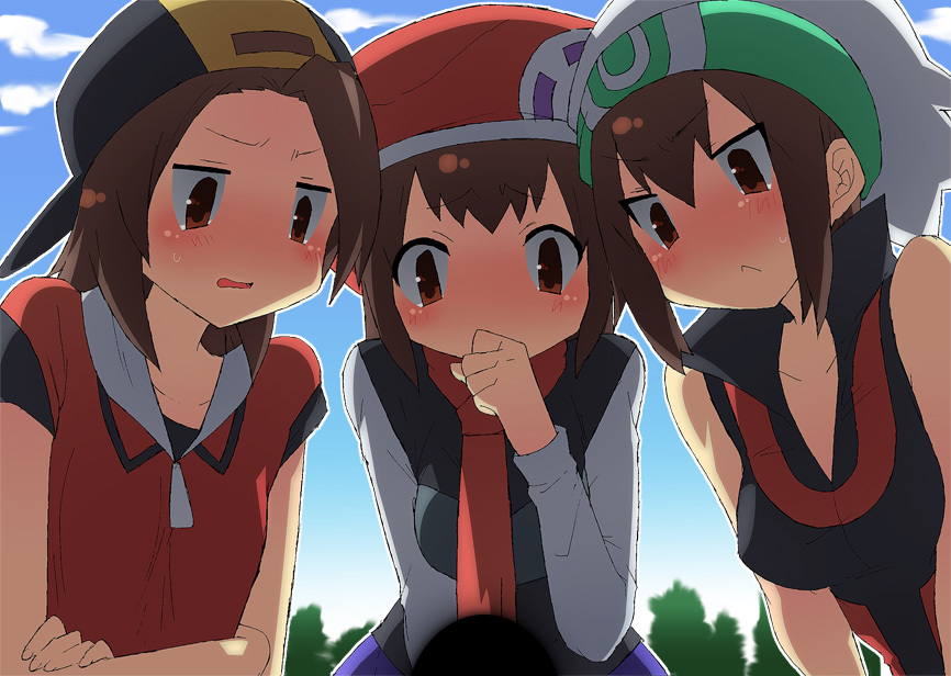 3_girls censored genderswap multiple_girls pokemon