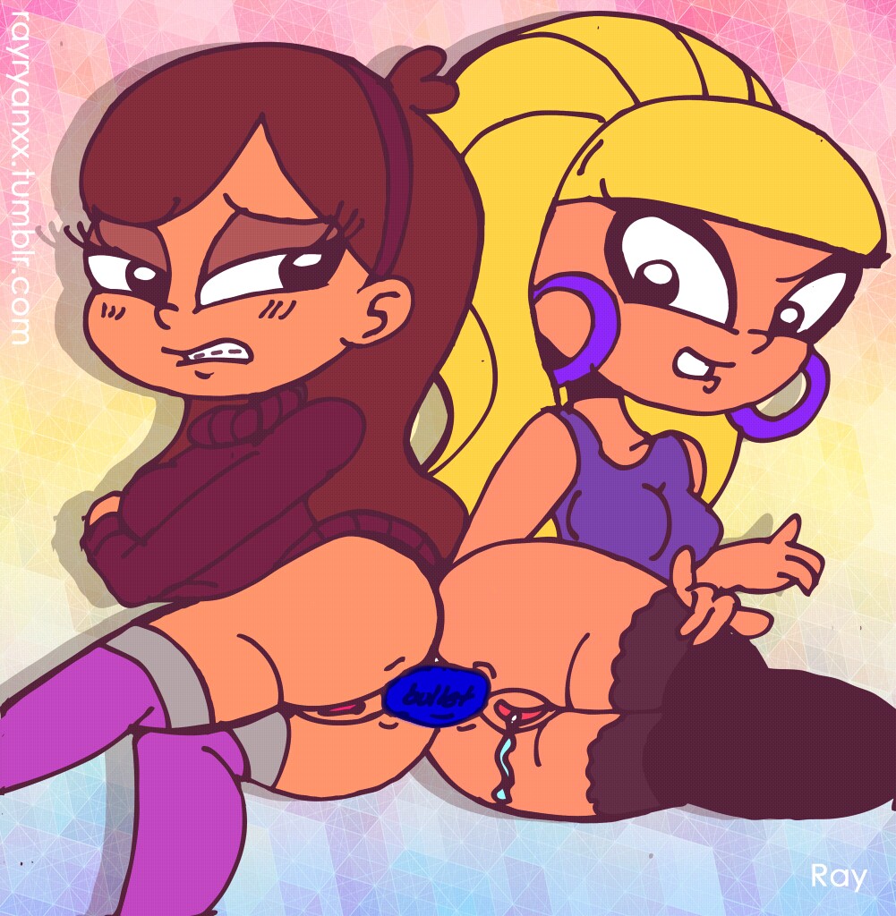 2_girls anal_insertion anus ass ass_to_ass blonde_hair brown_hair dildo_in_ass double_dildo female/female female_only mabel_pines pacifica_northwest pussy pussy_juice rayryan_(artist) shared_object_insertion yuri