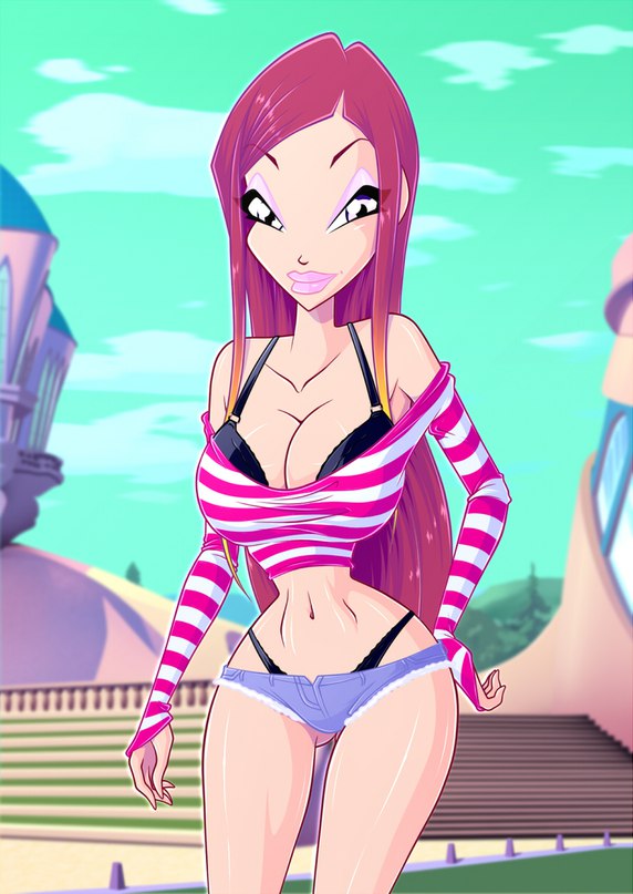 1girl bra breasts cleavage clothed female_only outside panties roxy roxy_(winx_club) underwear winx_club zfive