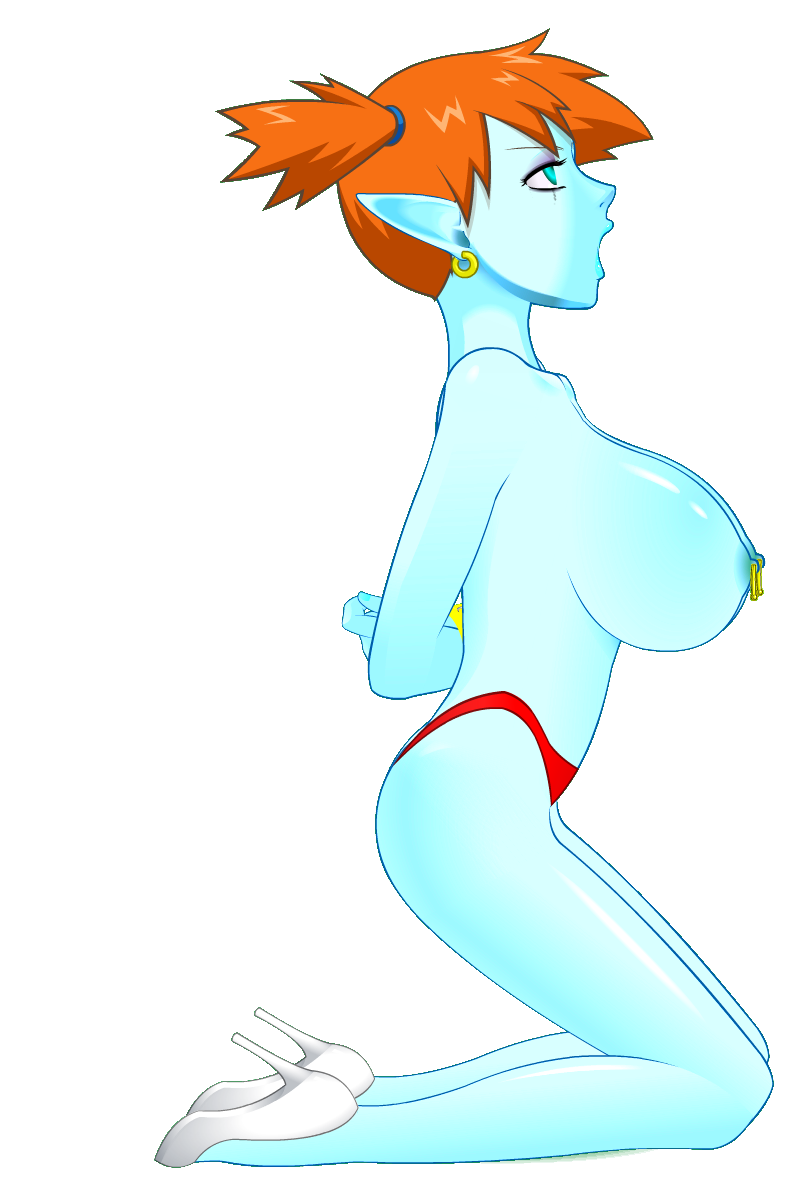 bikini_bottom blue_skin cosplay fellatio game genie misty nude on_knees open_mouth oral png pokemon pokemon_(anime) super_deepthroat topless transparent