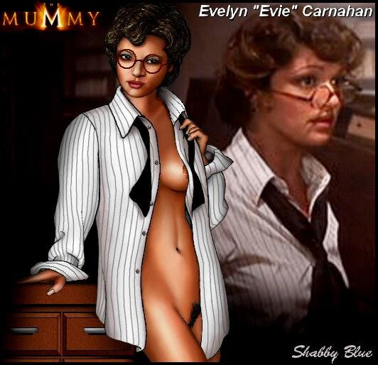 1girl breasts evelyn_"evy"_carnahan-o'connell female female_only glasses no_bra no_panties pubic_hair rachel_weisz shabby_blue shirt solo standing striped_shirt the_mummy unbuttoned unbuttoned_shirt