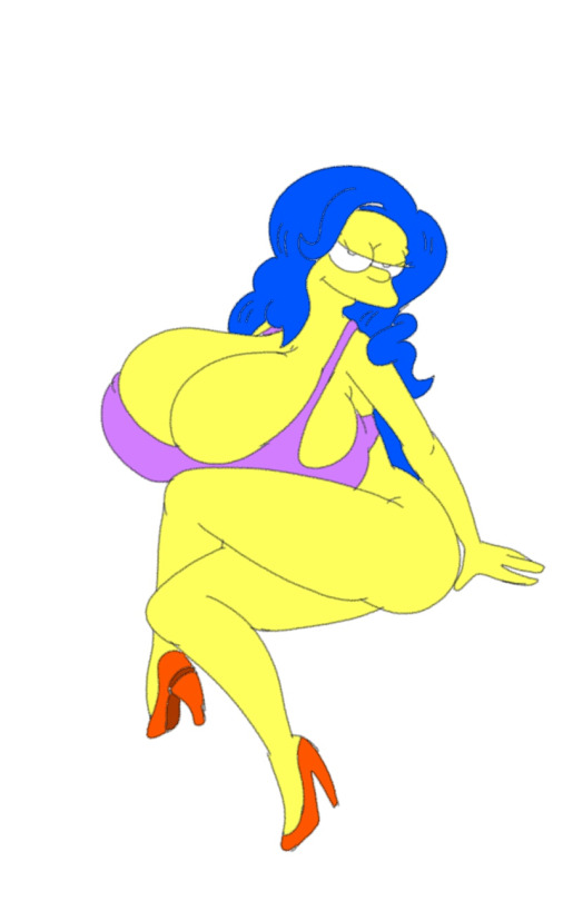 big_ass blue_hair breasts dat_ass high_heels huge_breasts long_hair looking_at_viewer marge_simpson maxtlat milf the_simpsons whoa_look_at_those_magumbos yellow_skin