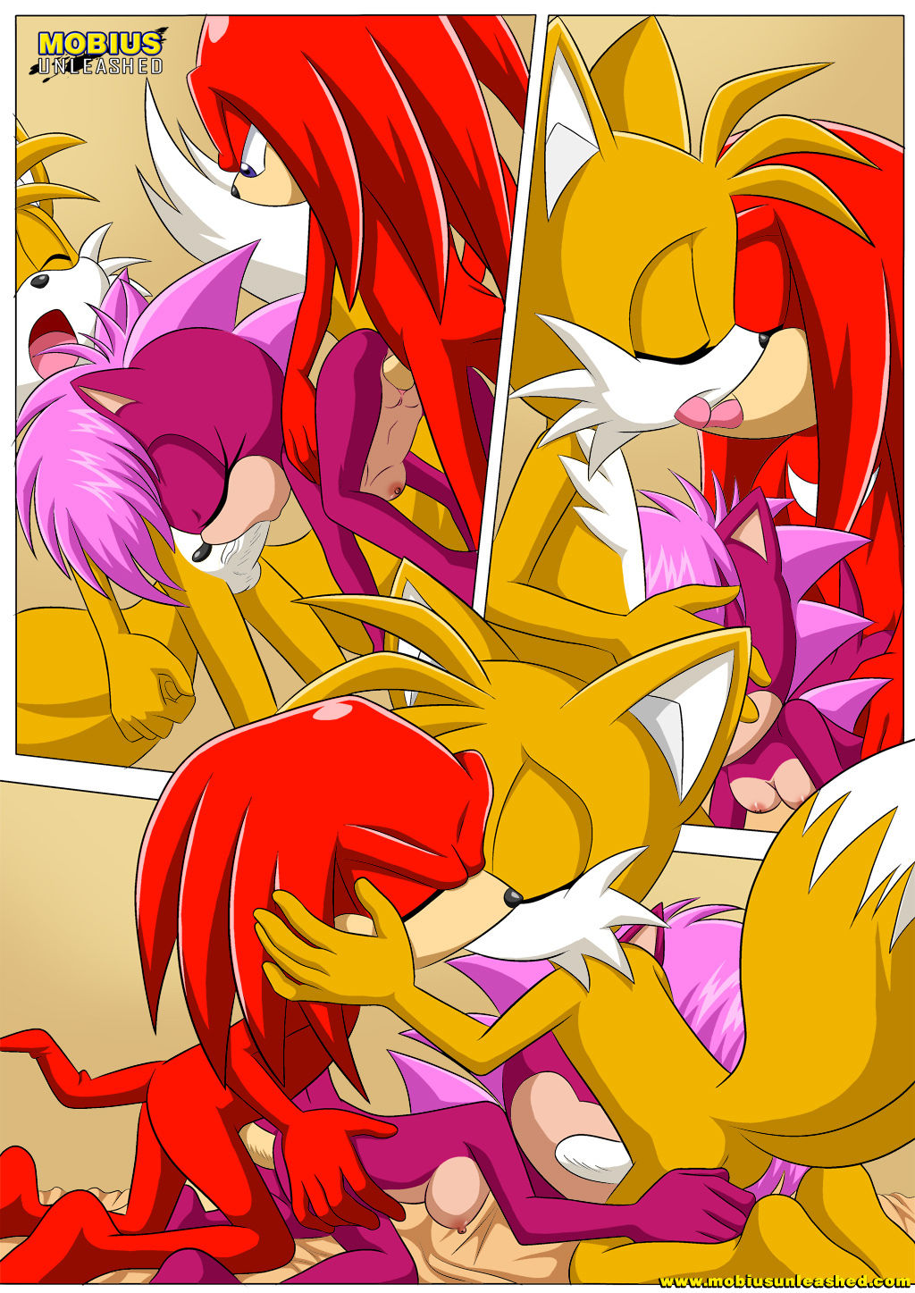 ass bbmbbf bed bisexual breasts comic doggy_position eiffel_tower_(position) fellatio french_kiss kissing knuckles_the_echidna miles_"tails"_prower mobius_unleashed multiple_tails one_drink_too_many oral palcomix penis pussy sega sonia_the_hedgehog sonic_(series) sonic_the_hedgehog_(series) sonic_underground spitroast tail web_address