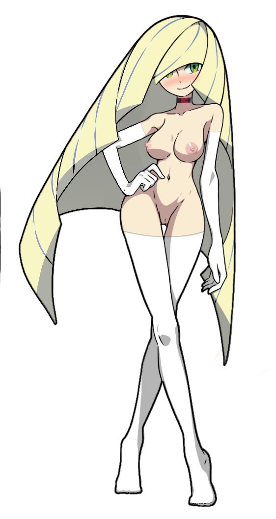 aether_foundation blush breasts edit looking_at_viewer lusamine milf nude pokemon pokemon_sm smile