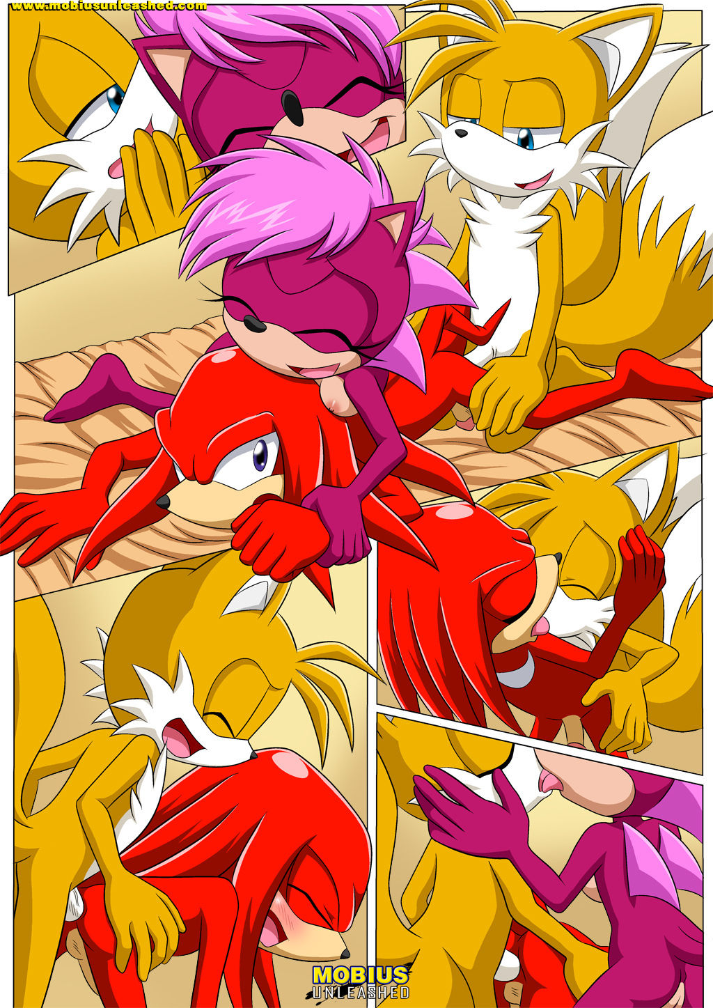 anal bbmbbf bed bisexual blush breasts comic doggy_position french_kiss kissing knuckles_the_echidna miles_"tails"_prower mobius_unleashed multiple_tails nude one_drink_too_many palcomix pinned pinned_down pussy sega sideboob smile sonia_the_hedgehog sonic_(series) sonic_the_hedgehog_(series) sonic_underground tail yaoi