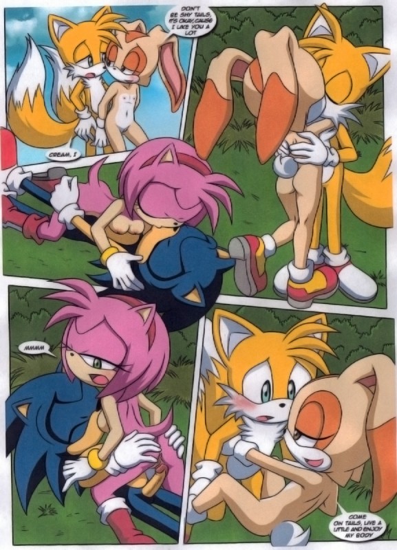 a_spawing_session amy_rose bbmbbf cream_the_rabbit miles_"tails"_prower mobius_unleashed multiple_tails palcomix palteam sega sonic_(series) sonic_the_hedgehog sonic_the_hedgehog_(series) tail