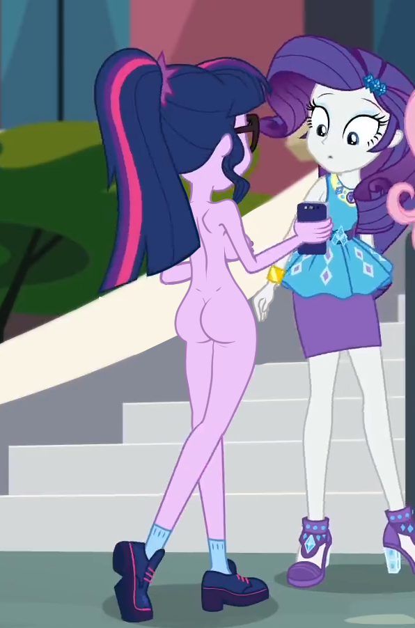 2girls ass bespectacled clothed_female_nude_female equestria_girls eyelashes female female_only friendship_is_magic glasses long_hair multiple_girls my_little_pony nude outdoor outdoor_nudity outside rarity rarity_(mlp) source_request standing twilight_sparkle twilight_sparkle_(mlp)