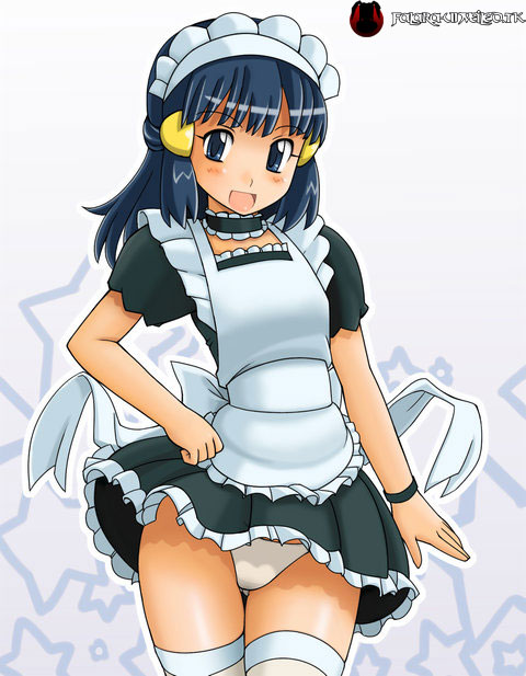 :d dawn hikari_(pokemon) looking_at_viewer maid maid_outfit panties pokemon smile tsumitani_daisuke