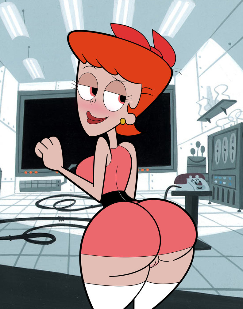 ass dexter's_laboratory dexter's_mom dress shaved_pussy stockings thighs