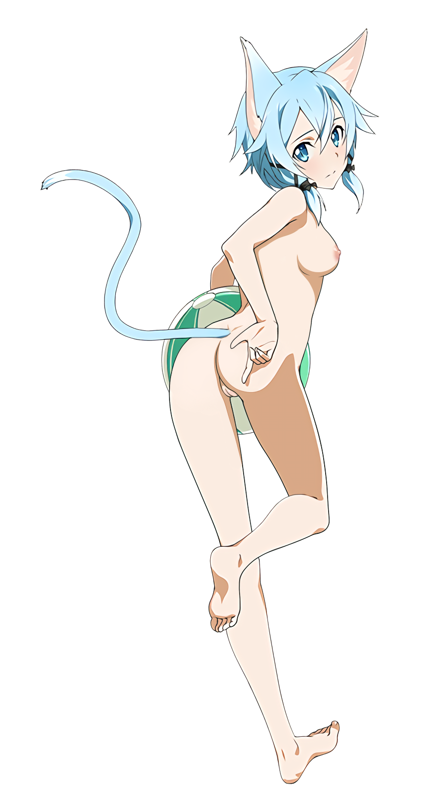 1girl anime asada_shino ass blue_hair breasts nude sinon_(sao) sword_art_online