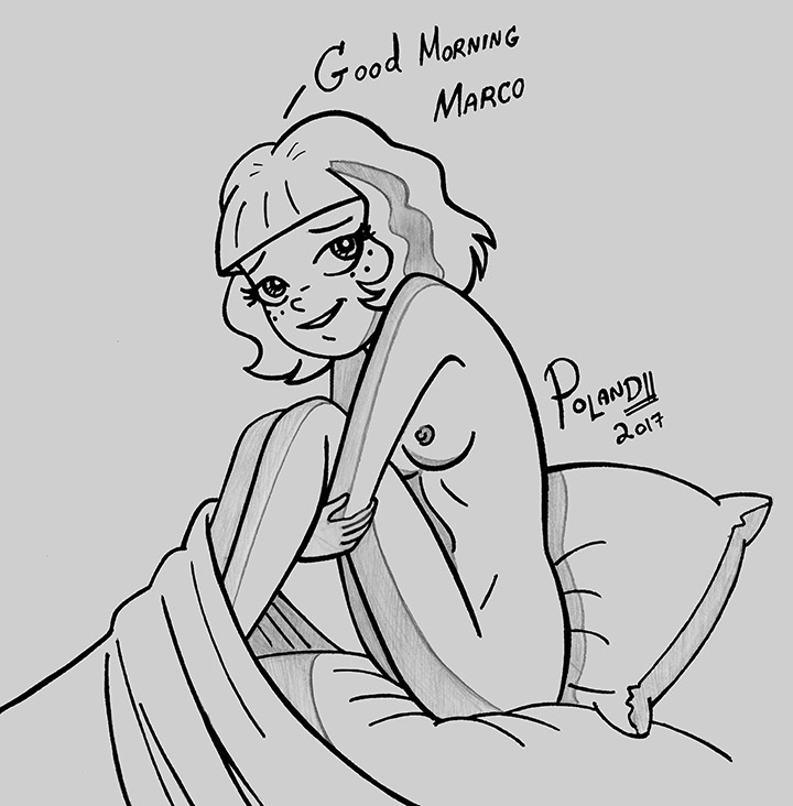 2017 bed bed_sheet drawing jackie_lynn_thomas looking_at_viewer monochrome nude poland_(artist) sketch star_vs_the_forces_of_evil