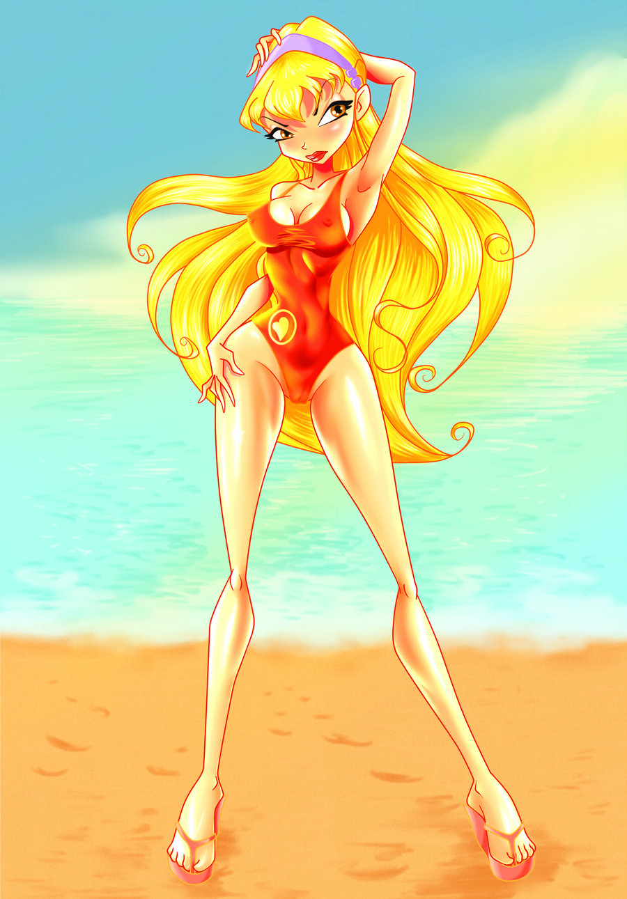 beach blonde_hair breasts full_body highleg_swimsuit long_hair non-nude one-piece_swimsuit stella swimsuit winx_club zfive