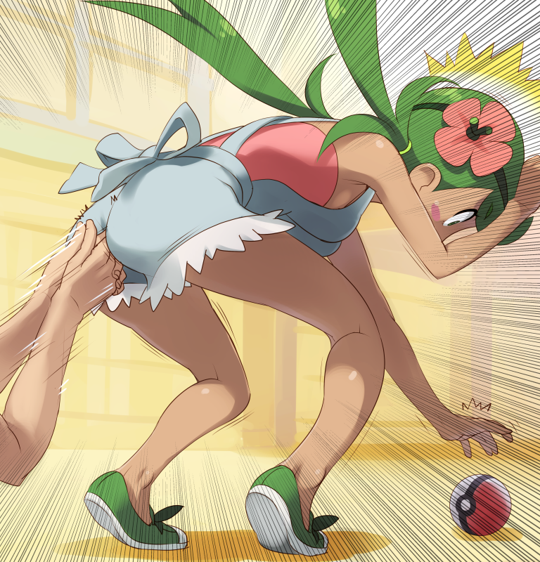 1_boy 1_female 1_girl 1_male anal anal_fingering bent_over city clothed disembodied_arms female female_human fingering from_behind green_hair hair human human/human human_only long_hair male male/female male_human mallow mallow_(pokemon) mao_(pokemon) outdoors pokeball pokemon pokemon_sm standing surprised