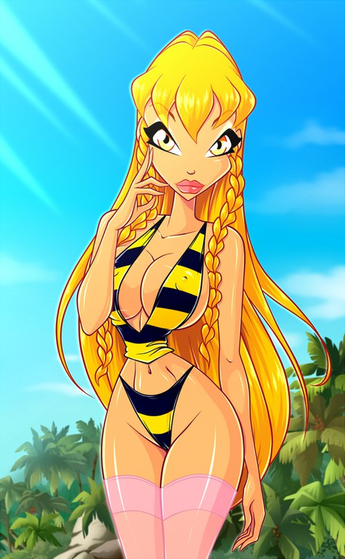 1girl big_breasts blonde_hair breasts female_only non-nude panties stella stockings winx_club zfive