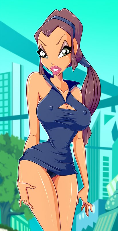 1girl breasts clothed dress dress_lift female_only nipple_bulge outside panties shilly shilly_(winx_club) winx_club zfive